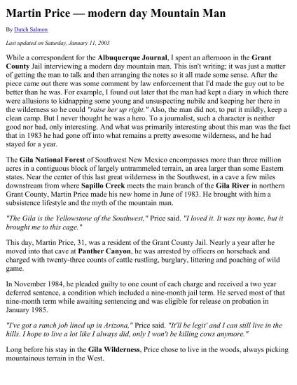 Martin Price &mdash; modern day Mountain Man