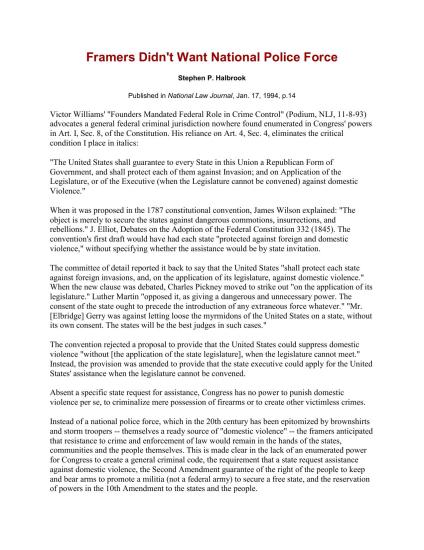 Framers Didnt Want National Police