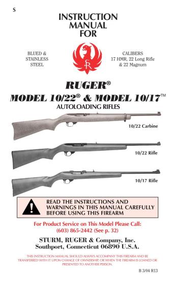 RUGER MODEL 10/22 & MODEL 10/17TM AUTOLOADING RIFLES